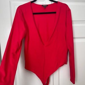NWOT - EXPRESS Deep V-Neck Long Sleeve Thong Bodysuit - size XL
